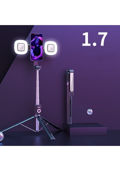 Selfie Çubuğu 1 Kablosuz Bluetooth Selfie Çubuğu 1700MM Çift Dolgu Işığı ile Gopro Aksiyon Kameraları Için Katlanabilir Tripod Monopod Akıllı Telefon (Yurt Dışından)