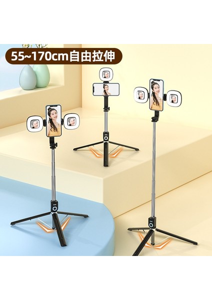 Selfie Çubuğu 1 Kablosuz Bluetooth Selfie Çubuğu 1700MM Çift Dolgu Işığı ile Gopro Aksiyon Kameraları Için Katlanabilir Tripod Monopod Akıllı Telefon (Yurt Dışından)