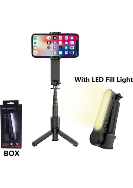 Box Belk ile Siyah Kablosuz Bluetooth Selfie Çubuğu Tripod El Gimbal Sabitleyici, Ios Android Için Dolgu Işığı Deklanşörlü (Yurt Dışından)