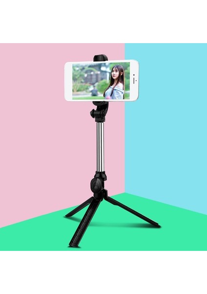 Pembe Kablosuz Bluetooth Selfie Çubuğu Taşınabilir Telefon Standı 360 ° Dönen Canlı Tripod M5TD (Yurt Dışından)