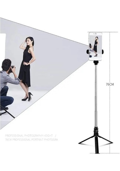 Pembe Kablosuz Bluetooth Selfie Çubuğu Taşınabilir Telefon Standı 360 ° Dönen Canlı Tripod M5TD (Yurt Dışından)