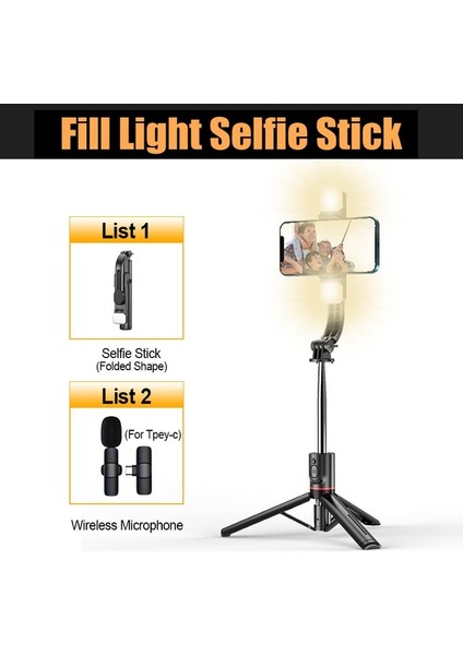 Siyah Ty-C Fangtuosı 2023 Yenı Uzun Selfie Çubuğu Tripod Bluetooth Deklanşör Dolgu Işığı Paslanmaz Çelik Monopod iphone Huawei Için (Yurt Dışından)