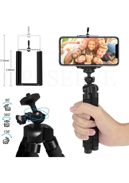 Siyah Tripod Tripod Braketi Cep Telefonu Tutucu Cep Telefonu Kamera Selfie Standı Monopod Kamera Montaj Desteği iPhone Için Fotoğraf Uzaktan Kumanda (Yurt Dışından)