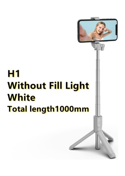 H1-Beyaz Kablosuz Selfie Çubuğu Bluetooth Katlanabilir Geri Çekilebilir Katlanır Monopod Ios Android Için LED Işık Uzaktan Kumanda Deklanşör Fotoğraf (Yurt Dışından)