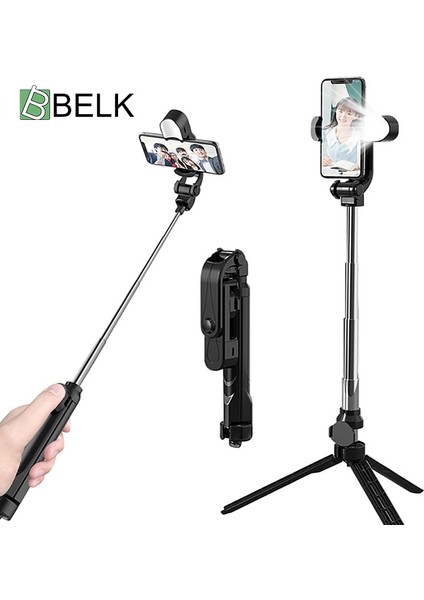 Pembe LED Işıklı 3'ü 1 Arada Kablosuz Bluetooth Selfie Çubuğu Iphone/android Için Işıklı Katlanabilir Mini Tripod Uzaktan Kumandalı Genişletilebilir Monopod (Yurt Dışından)