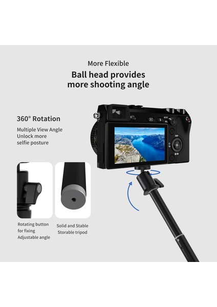 Yeni Model Telesın 6 In 1 Uzatılabilir Alüminyum Alaşımlı Selfie Çubuğu 360 Döndürme + Gopro INSTA360 Sjcam Için Ayrılabilir Tripod Montajlı Telefon Tutucu (Yurt Dışından)