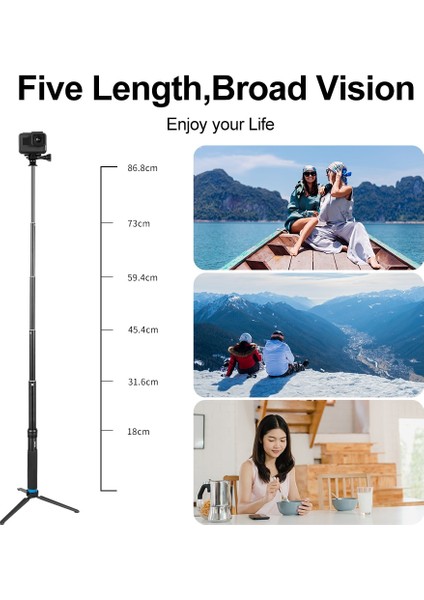 Yeni Model Telesın 6 In 1 Uzatılabilir Alüminyum Alaşımlı Selfie Çubuğu 360 Döndürme + Gopro INSTA360 Sjcam Için Ayrılabilir Tripod Montajlı Telefon Tutucu (Yurt Dışından)