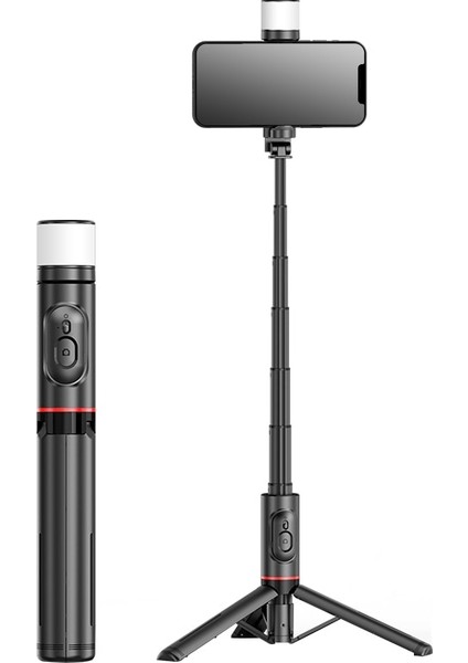 Siyah Selfie Çubuğu Tripod, Vlogging Için Dolgu Işığı Lambalı iPhone 14 13 12 Samsung Için Kablosuz Bluetooth Uzaktan Kumanda Selfie Çubuğu (Yurt Dışından)