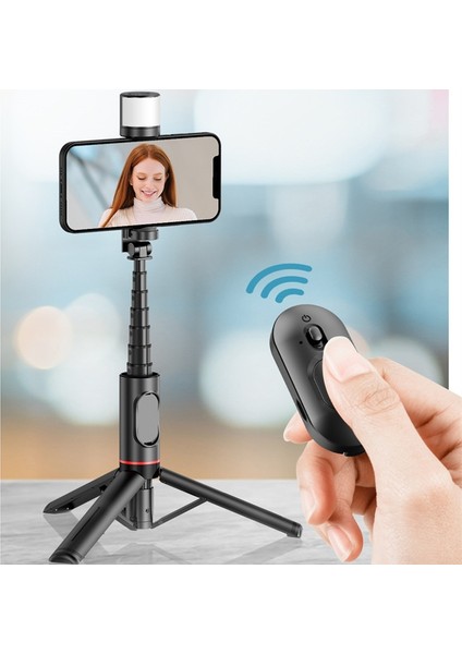 Siyah Selfie Çubuğu Tripod, Vlogging Için Dolgu Işığı Lambalı iPhone 14 13 12 Samsung Için Kablosuz Bluetooth Uzaktan Kumanda Selfie Çubuğu (Yurt Dışından) fiyatları