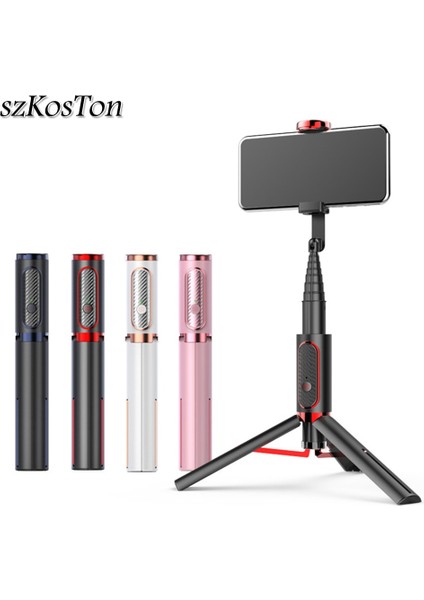 Siyah Kırmızı Kablosuz Bluetooth Uyumlu Selfie Çubuğu Uzatılabilir Monopod Uzaktan Kumanda Gimbal Çubuk Tripod iPhone 14 Xiaomi 13 Huawei (Yurt Dışından)