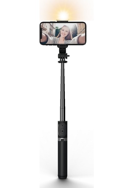 LED Işıklı Siyah Cool Dıer Yeni Kablosuz Bluetooth Selfie Çubuğu Katlanabilir Genişletilebilir Tripod Monopod iPhone Android Telefon Için LED Dolgu Işığı ile (Yurt Dışından)