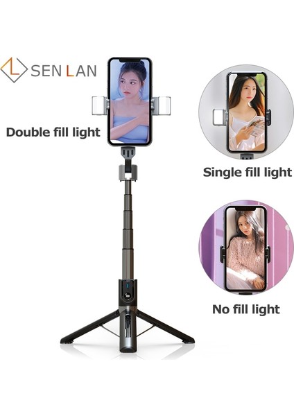 Siyah Kablosuz Bluetooth Selfie Sopa Uzatılabilir Monopod Mini Tripod Dolgu Işığı ile Bluetooth Uzaktan Deklanşör Ios Android Telefon Için (Yurt Dışından)