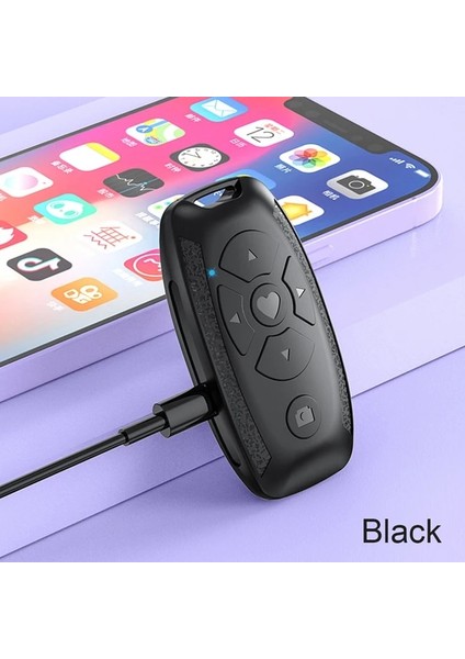 Siyah Şarj Edilebilir Telefon Kamera Deklanşör Uzaktan Kumanda Kablosuz Bluetooth Uyumlu Selfie Düğmesi Kontrol Cihazı iPhone iPad Android Için (Yurt Dışından)