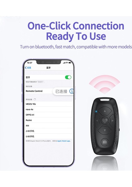 Siyah Kablosuz Bluetooth Selfie Kamera Deklanşör Akıllı Telefonlar Için Uzaktan Kumanda Şarj Edilebilir Telefon Kamera Düğmesi Denetleyicisi iPhone Için (Yurt Dışından)