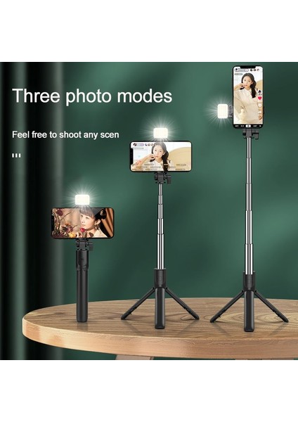 R1-Black Yeni Kablosuz Bluetooth Selfie Çubuğu Katlanabilir Mini Tripod, Ios Android Akıllı Telefonlar Için Dolgu Işığı Deklanşör Uzaktan Kumandalı (Yurt Dışından)
