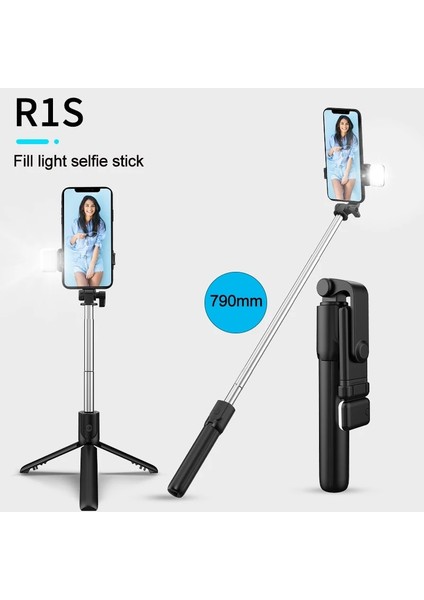 R1-Black Yeni Kablosuz Bluetooth Selfie Çubuğu Katlanabilir Mini Tripod, Ios Android Akıllı Telefonlar Için Dolgu Işığı Deklanşör Uzaktan Kumandalı (Yurt Dışından)