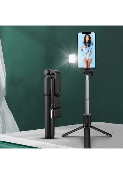 R1-Black Yeni Kablosuz Bluetooth Selfie Çubuğu Katlanabilir Mini Tripod, Ios Android Akıllı Telefonlar Için Dolgu Işığı Deklanşör Uzaktan Kumandalı (Yurt Dışından)