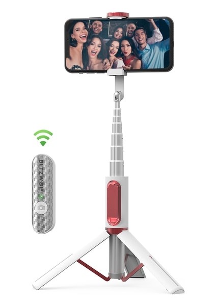 Beyaz Blitzwolf Hepsi Bir Arada Taşınabilir Bluetooth Uyumlu Selfie Çubuğu Gizli Telefon Kelepçesi, Android Ios Telefon Için Geri Çekilebilir Tripod ile (Yurt Dışından)