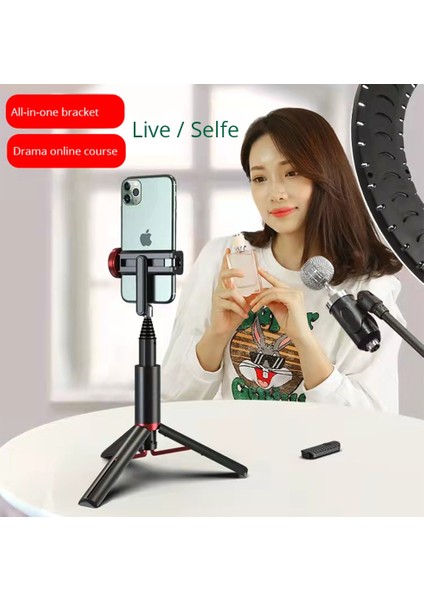 Siyah Kırmızı Bonola Bluetooth Telefon Selfie Çubuğu Sağlam Gizli Tripod El Selfie Çubuğu Hafif Mobil Canlı Yayın Braketi Uzaktan (Yurt Dışından)