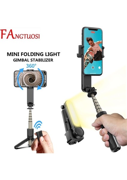 Siyah No Box Fangtuosı Kablosuz Bluetooth El Gimbal Sabitleyici Cep Telefonu Selfie Sopa Tripod Ios Android Için Dolgu Işığı Deklanşör ile (Yurt Dışından) indirimleri