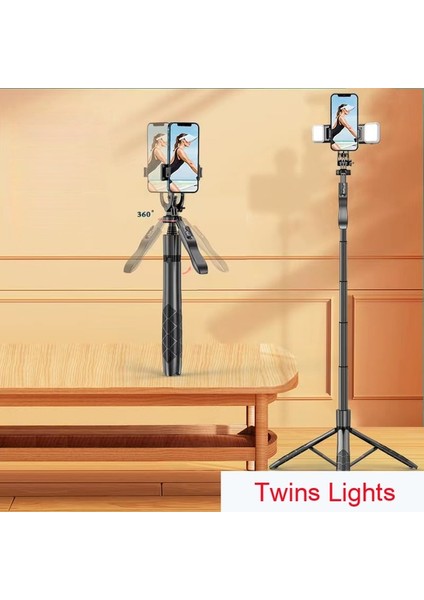 Twis Lights 1.6m Uzun Uzatılmış Bluetooth Kablosuz Selfie Çubuğu 360° Yatay Dikey Panoramik Denge Çekimi Canlı Yayın Katlanabilir (Yurt Dışından)