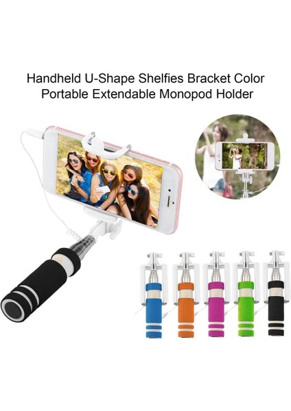 Telefon Tutucu Siyah 5 Renk Mini Uzatılabilir Kablolu Selfie Çubuğu Otoportre Çubuk Tutucu Monopod Palo Selfie Basstone iPhone Samsung Android Için (Yurt Dışından)