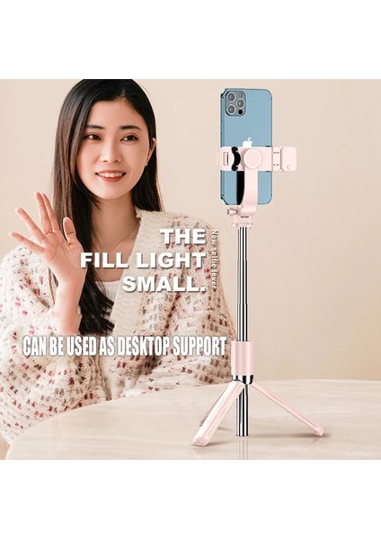 Siyah Işıklı Kablosuz Bluetooth Selfie Çubuğu Xiaomi Huawei iPhone Akıllı Telefon Monopod Deklanşör Tripod Dolgu Işığı Uzaktan Kumandalı (Yurt Dışından)