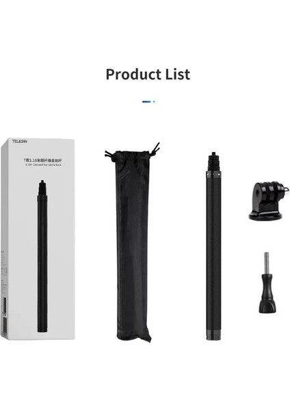 Paket B Telesın 116 cm Karbon Fiber Monopod Selfie Çubuğu Uzatılabilir 1/4 Vida ile Gopro Hero 10 9 8 7 6 INSTA360 Osmo Eylem Kamera (Yurt Dışından) fiyatları
