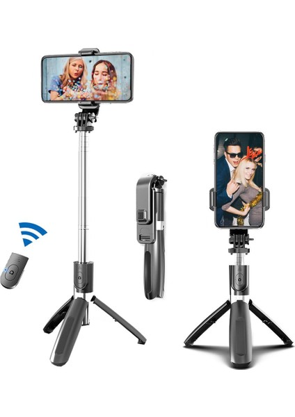 Taşınabilir Tripod Selfie Sopa Cep Telefonu Fotoğraf Çekme Canlı Yayın Şarj Edilebilir Bluetooth Uzaktan Kumanda Tripod Standı Kutup (Yurt Dışından)