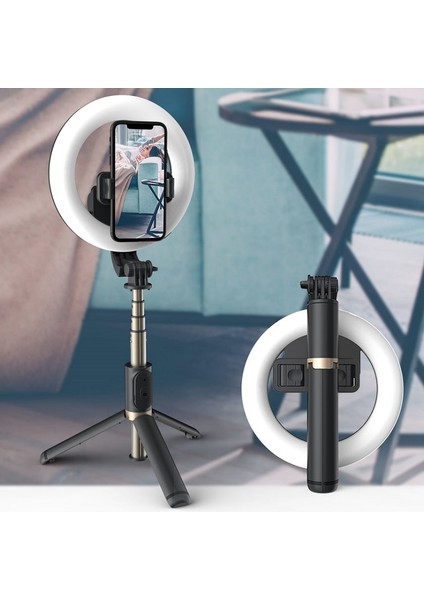 Siyah Serın Dıer 4in 1 Kablosuz Bluetooth Selfie Sopa 6 Inç LED Halka Fotoğraf Işığı Katlanabilir Tripod Monopod iPhone Android Için (Yurt Dışından)