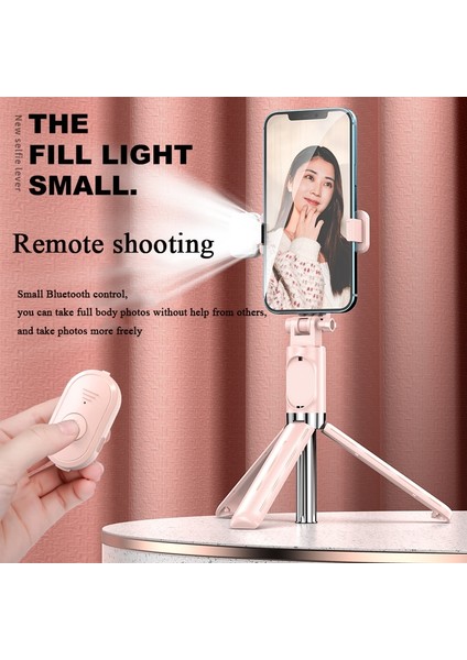 Siyah Işıklı Kablosuz Bluetooth Selfie Çubuğu Xiaomi Huawei iPhone Akıllı Telefon Monopod Deklanşör Tripod Dolgu Işığı Uzaktan Kumandalı (Yurt Dışından)