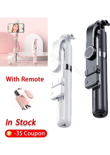 Siyah Işıklı Kablosuz Bluetooth Selfie Çubuğu Xiaomi Huawei iPhone Akıllı Telefon Monopod Deklanşör Tripod Dolgu Işığı Uzaktan Kumandalı (Yurt Dışından)