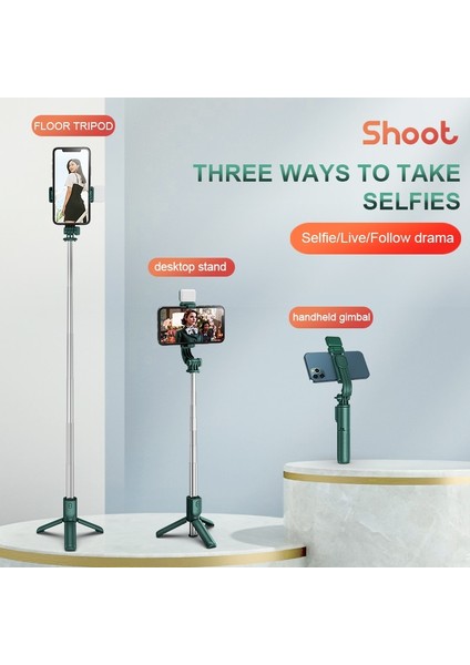 Işıklı Yeşil 2022 Kablosuz Selfie Çubuğu Mini Tripod Bluetooth Uzatılabilir Monopod Ios Android Telefon Için Uzaktan Deklanşör Canlı Vlog Video Seyahat (Yurt Dışından)