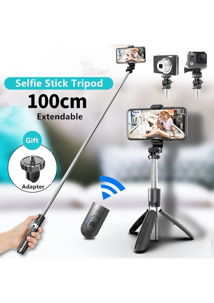 Siyah L02 Mini Selfie Çubuğu Tripod Alüminyum Telefon Tripod iPhone Android Gopro Eylem Kamera Için Ayrılabilir Bluetooth Uzaktan ile Standı (Yurt Dışından) fiyatları
