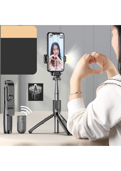 Sty A Siyah LED Selfie Çubuğu ve Tripodlu Gimbal Sabitleyici Aksiyon Kameralı Telefon Için LED Işık Mobil Hücre Tutucu Stand Akıllı Telefon Monopod Monope (Yurt Dışından)