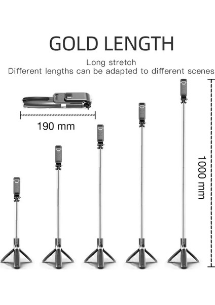 Sty A Siyah LED Selfie Çubuğu ve Tripodlu Gimbal Sabitleyici Aksiyon Kameralı Telefon Için LED Işık Mobil Hücre Tutucu Stand Akıllı Telefon Monopod Monope (Yurt Dışından)