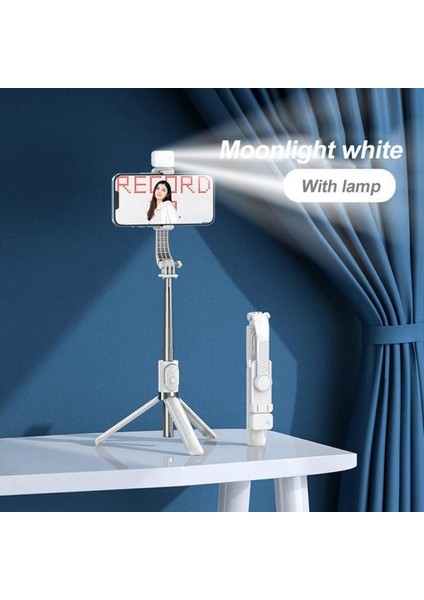 Beyaz Küçük Işıklar El Selfie Sopa Entegre Tripod Kamera Fotoğrafçılığı Canlı Için Taşınabilir Teleskopik Bluetooth Selfie Sopa Sabitleyici (Yurt Dışından)