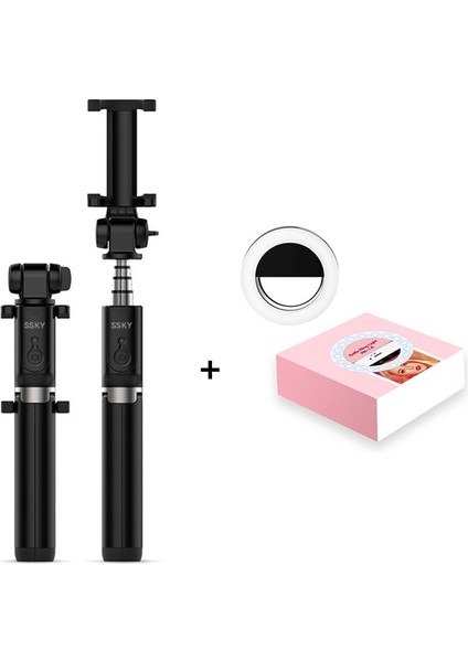 Dolgu Işığı ile 3'ü 1 Arada Mini Kablosuz Bluetooth Selfie Çubuğu Tripodlu LED Dolgu Işığı Uzatılabilir Monopod Iphone'lar Için Samsung Huawei Xiaomi (Yurt Dışından)
