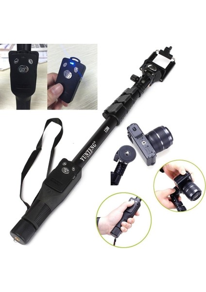 Siyah Evrensel Mini Uzatılabilir El Monopod Bluetooth Selfie Sopa Telefon Tutucu ile Iphone5 6 6 S 7 Kameralar Gopro 3 + 4 5 Dslr (Yurt Dışından)