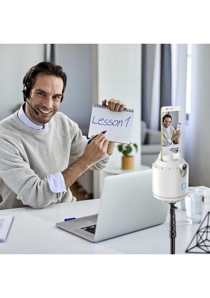 Siyah Otomatik Yüz Takip Tripod 360 Derece Döndürme Telefon Kamera Yatağı Canlı Akış Için Hareket Kontrolü ile Otomatik Takip Tutucu (Yurt Dışından) indirimleri