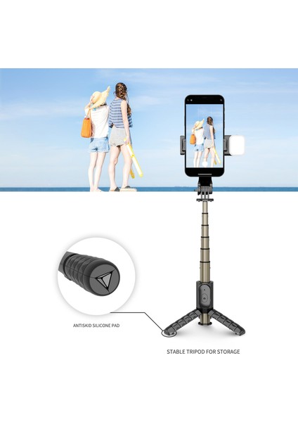 Siyah Selfie Sopa Tripod Akıllı Telefon Telefon Tutucu Q10S Dolgu Işığı Selfie Sopa Hafif Kompakt Kablosuz Telefon Tutucu (Yurt Dışından)