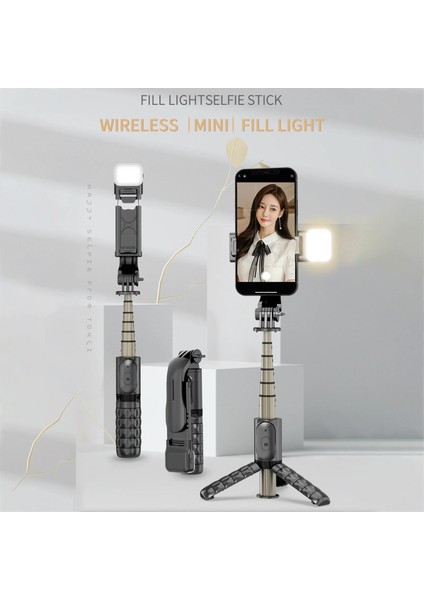 Siyah Selfie Sopa Tripod Akıllı Telefon Telefon Tutucu Q10S Dolgu Işığı Selfie Sopa Hafif Kompakt Kablosuz Telefon Tutucu (Yurt Dışından)