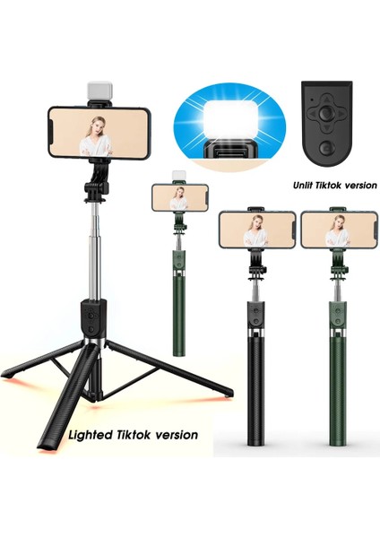 Z6S Siyah Travor Bluetooth Kablosuz Selfie Çubuğu Genişletilmiş 1.67M Canlı Yayın Standı Tutucu Tripod Akıllı Telefon Için Dolgu Işığı ile Katlanabilir (Yurt Dışından) fiyatları