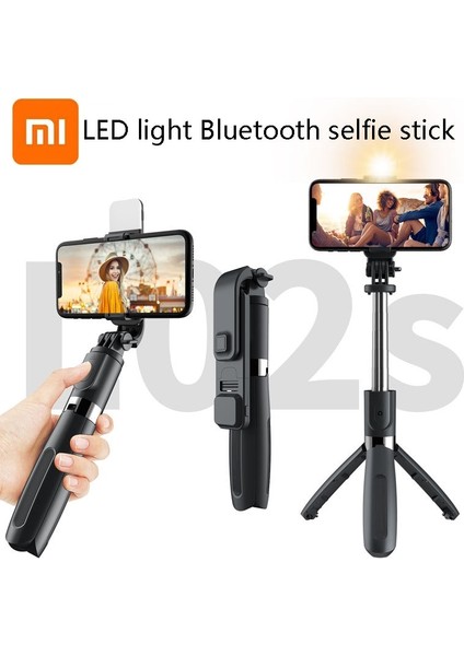L02 Siyah Xiaomi LED Özçekim Çubuğu Tripod Katlanabilir Kablosuz Bluetooth Özçekim Çubuğu Tripod Uzaktan Deklanşör Dolgu Işığı ile Özçekim Stck (Yurt Dışından) fiyatları