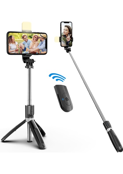 L02 Siyah Xiaomi LED Özçekim Çubuğu Tripod Katlanabilir Kablosuz Bluetooth Özçekim Çubuğu Tripod Uzaktan Deklanşör Dolgu Işığı ile Özçekim Stck (Yurt Dışından) indirimleri
