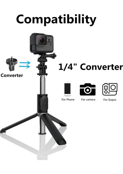 Kamerayı Kullanabilir Roreta Mini Uzatılabilir 4'ü 1 Arada Selfie Çubuğu Tripod, Kablosuz Uzaktan Kumandalı - Gopro Sjcam Kamera Için 360° Döndürülebilir Telefon Standı Tutucu (Yurt Dışından)