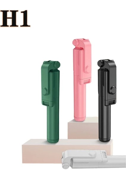 H1S Siyah Selfie Çubuklarıtaşınabilir Kablosuz Bluetooth Uyumlu Katlanabilir Mini Tripod, Iphone Xiaomi Huawei Için Dolgu Işığı Uzaktan Deklanşör ile (Yurt Dışından)
