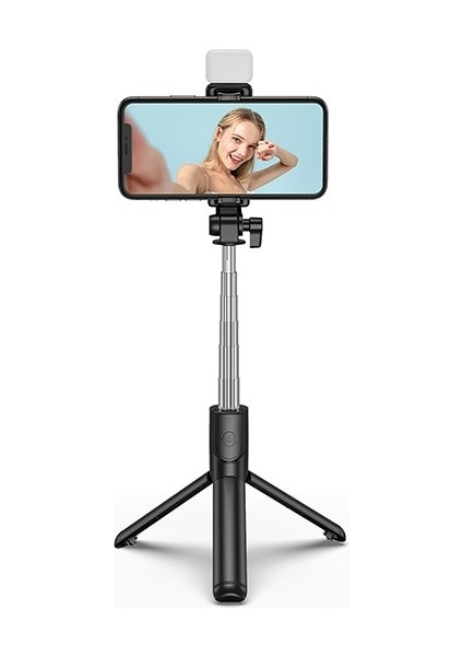 H1S Siyah Selfie Çubuklarıtaşınabilir Kablosuz Bluetooth Uyumlu Katlanabilir Mini Tripod, Iphone Xiaomi Huawei Için Dolgu Işığı Uzaktan Deklanşör ile (Yurt Dışından)