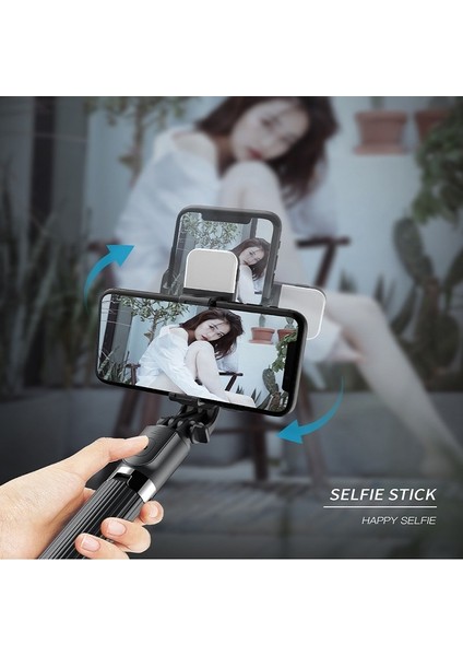 L03S Siyah L03S Yeni 4 In1 Kablosuz Bluetooth Selfie Çubuğu LED Dolgu Işığı ile Ios Android Telefon Için Katlanabilir Tripod Uzatılabilir Monopod (Yurt Dışından)