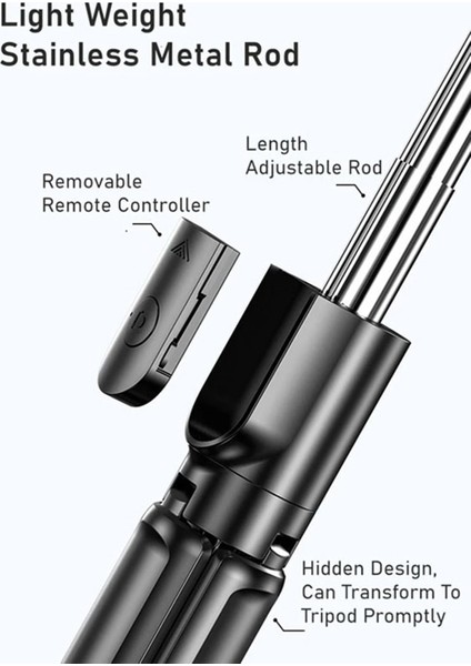 Cep Telefonu Için Siyah Taşınabilir Tripod Selfie Sopa Uzaktan Kumanda ile Teleskopik Telefon Bluetooth Sopa Huawei iPhone 13 Android (Yurt Dışından) modelleri